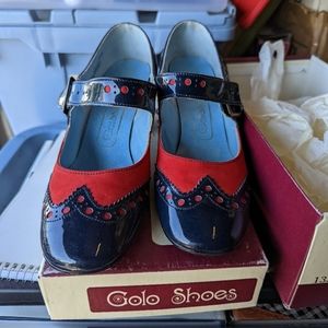 VTG Cassandra Golo 60s Blue and Red Patent Leather Buckle Heels 6M